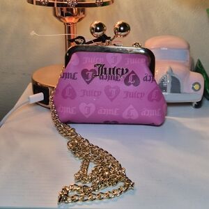 Juicy Couture Pink Mini Kisslock Crossbody Bag with Gold Chain